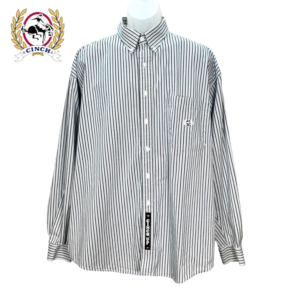 Cinch‎ Men’s XL Blue White Striped Western Button Up Shirt 100% Cotton
